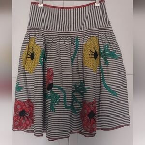 Anna Sui Striped Skirt with Floral Design - Yellow, Red, Green